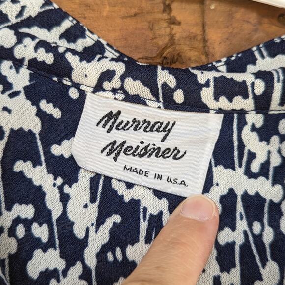 Vintage 70s Artsy Murray Meisner Dress Women's Size Small Navy Floral Ombre - Picture 7 of 7